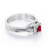 Halo 0.85 TCW Princess Lab-Created Ruby Infinity Wedding Set