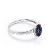 Classic 1.15 Carat Oval Cut Lab Created Alexandrite and Diamond Seven Stone Engagement Ring In White Gold