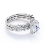 Beautiful 1.75 Carat Real Moissanite Wedding Trio Ring Set with Engagement Ring and 2 Wedding Bands in 18k White Gold Over Silver