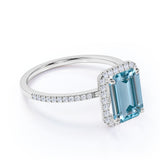 1.50 ct Emerald Cut Aquamarine Halo Wedding Ring