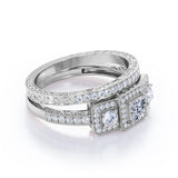 1.25 Carat Princess Cut Moissanite And Diamond Three Stone Trilogy Wedding Ring Set In White Gold