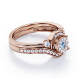 Pave-Prong Design 0.55 TCW Round Shape Aquamarine and Moissanite Bridal Ring Set in White Gold