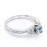 Leaves 1 ct Round Aquamarine Art Deco Engagement Ring