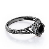 Cushion Framed 1.10 Carat Round Cut Black Diamond Halo Art Deco Engagement Ring In White Gold