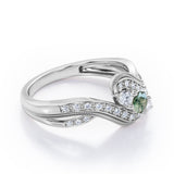 Double Milgrain Curve Infinity 0.7 carat Round Green Moss Agate and Moissanites Engagement Ring in Black Gold