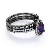 Pave Art Deco 2 Carat Lab Created Alexandrite and Diamond Halo Vintage Trio Bridal Set Rings