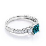 1.40 Ct Princess Lab Alexandrite Three Stone Engagement Ring