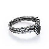 1.67 Carat Teardrop Lab Grown Black Diamond Infinity Engagement Ring With Wedding Band In White Gold