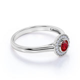 Plain Shank 1.25 Carat Round Cut Ruby and Diamond Bezel Halo Engagement Ring in White Gold