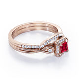 Halo 0.85 TCW Princess Lab-Created Ruby Infinity Wedding Set