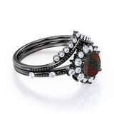 Tiara 1.40 Ct Round Cut Lab Created Black Opal Bridal Set