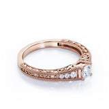 Antique 0.75 carat Round Cut Moissanite and Diamond Engagement Ring in White Gold