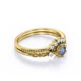 0.53 Ct Round Salt and Pepper Diamond Vintage Wedding Ring Set