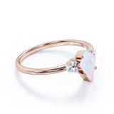 Unique Four Prong 1.30 Carat Kite Shaped Precious Fire Opal And Diamond Seven Stone Engagement Ring In Black Gold