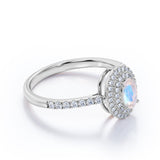 1.75 Carat Oval Moonstone and Diamond Engagement Ring in Rose Gold - Large Moonstone Ring
