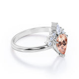 Half-Crown Halo 0.55 carat Pear Morganite and Moissanite Engagement Ring in Rose Gold