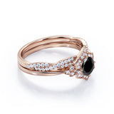 1.50 carat round cut Black Diamond vintage art deco wedding ring set in white gold