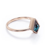 Bezel Set 0.85 Carat Kite Shaped Lab Created Alexandrite Solitaire Engagement Ring In White Gold