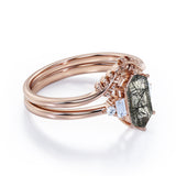 Floral 1.15 ct Hexagon Black Rutilated Quartz Five Stone Bridal Set