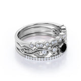 Unique 1.50 Carat Round cut Lab Black Diamond Trio Wedding Ring Set in Rose Gold for Her