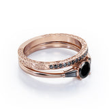 Three-Stone Prong 1.35 TCW Round Cut Lab Created Black Diamond Lattice Bridal Ring Set in White Gold
