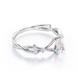 1.15 ct Pear Rainbow Moonstone Leaf Engagement Ring