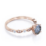 Unique 0.45 Carat Round Cut Genuine Salt and Pepper Diamond Art Deco Engagement Ring In White Gold