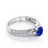 Antique 4 Prong 1.50 Carat Round Cut Sapphire And Diamond Vintage Milgrain Layered Engagement Ring In Rose Gold