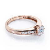 Clustered 1 carat Round Petite Aquamarine and Moissanites Channel Engagement Ring in White Gold