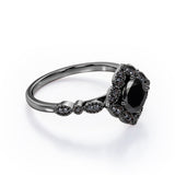 1.5 ct Round Lab Black Diamond Vintage Flower Engagement Ring