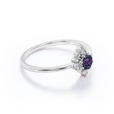 Floral Design 1.05 Carat Round Cut Lab Created Alexandrite And Diamond Nature Inspired Engagement Ring In White Gold