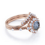 Vintage 1 Ct Round Cut Salt and Pepper Diamond Wedding Ring Set