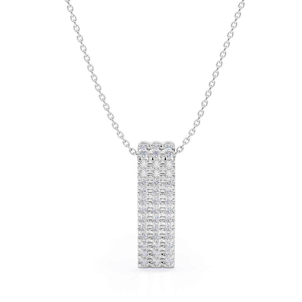 Triple Stacked Lines 0.4 carat Round Moissanite/ Diamond pendant with 18k Black Gold Over Silver Necklace