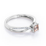 Twisted and Split Pinched Shank 0.65 carat Princess Morganite and Moissanites Elegant Engagement Ring in Rose Gold