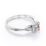 Prong and Halo 0.6 carat Princess Morganite and Moissanite Twisted Shank Engagement Ring in Rose Gold