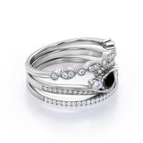 Artdeco 1.75 Carat Round cut Lab Black Diamond Trio Wedding Bridal Ring Set Rose Gold