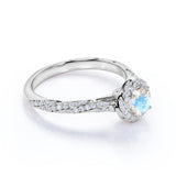 1.25 Carat Round Moonstone and Diamond Engagement Ring in Rose Gold - Blue Moonstone Ring