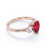 Fashionable 7 Stones 0.6 carat Pear Lab-Created Ruby and Diamond Engagement Ring in White Gold