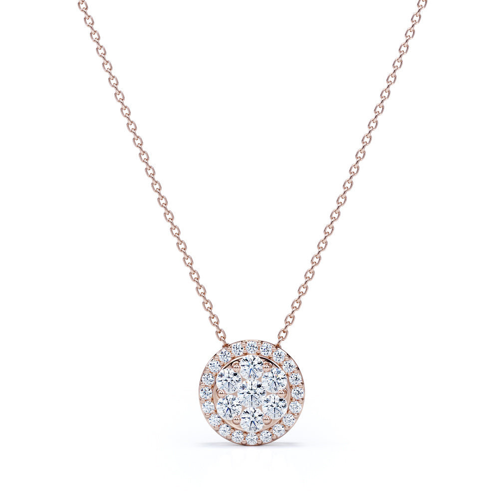 Flower Design 0.25 Carat Round Cut Moissanite Halo Pendant Necklace In White Gold