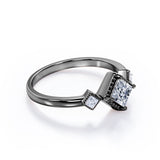 1 Carat Princess Cut Moissanite And Diamond Three Stone Pave Engagement Ring In White Gold