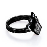 Chevron 1.15 Carat Kite Shaped Dark Black Rutilated Quartz And Diamond Bezel Set V Style Wedding Ring Set In Black Gold