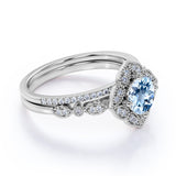 1.75 ct Round Aquamarine Antique Wedding Ring Set