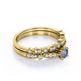 0.60 Ct Round Salt and Pepper Diamond Art Deco Wedding Ring Set