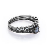 Leaf 0.75 Ct Round Salt and Pepper Diamond Wedding Ring Set