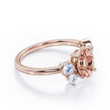 Unique 1 carat Oval Five Stone Ring With Petite Morganite and Diamond in White Gold