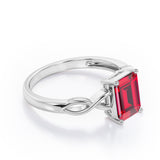 Solitaire 1 Carat Emerald Cut Lab Ruby Infinity Engagement Ring In White Gold