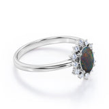 Halo 1.25 Ct Oval Cut Lab Created Black Opal Engagement Ring