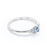 Modern 4 Prong 1.25 Carat Round Cut Genuine Vivid Blue Aquamarine and Diamond Cluster Engagement Ring