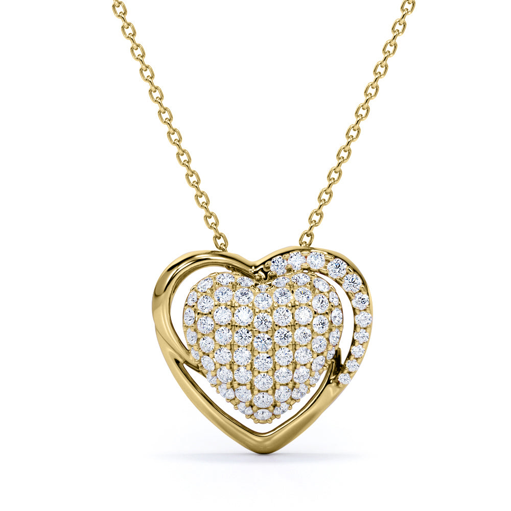 Frame Heart Clustered 0.55 carat Round Diamond/ Moissanite Pendant Necklace in 18k Rose Gold Over Silver