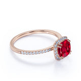 Limited Time Sale: 1.25 Carat Lab Ruby and Diamond Engagement Ring in 10k Rose Gold for Women on Sale
